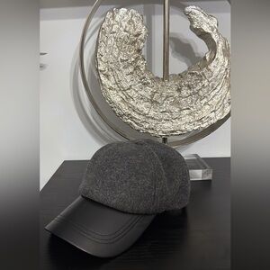 Gray Wool and Black Leather Cap